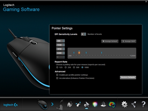 Customize G PRO gaming mouse pointer settings with Logitech Gaming